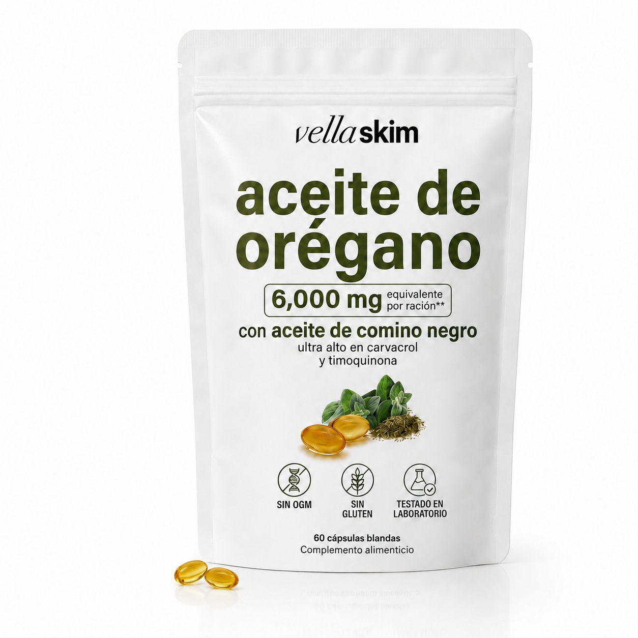 60 Cápsulas de aceite de Orégano Vellaskim™