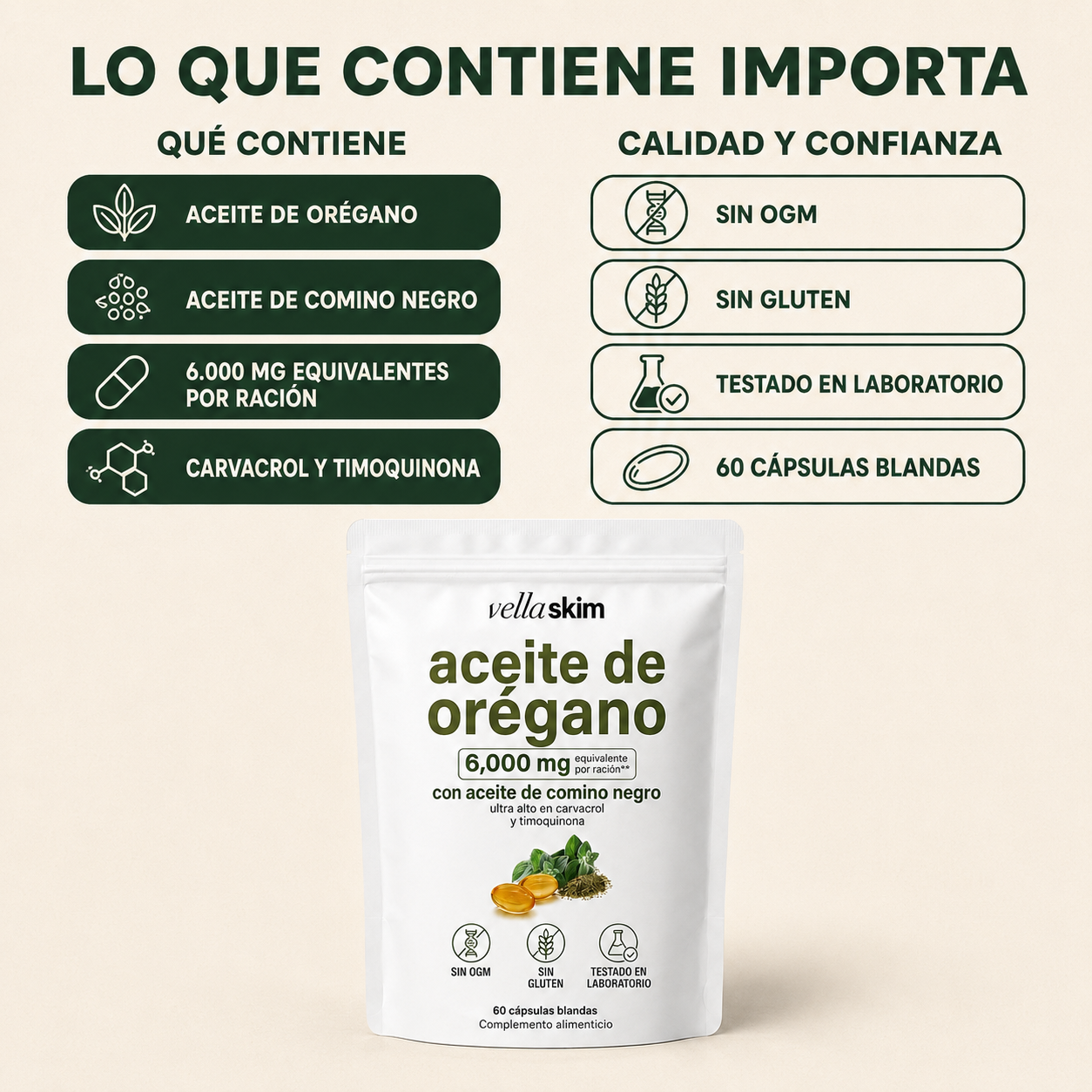 60 Cápsulas de aceite de Orégano Vellaskim™