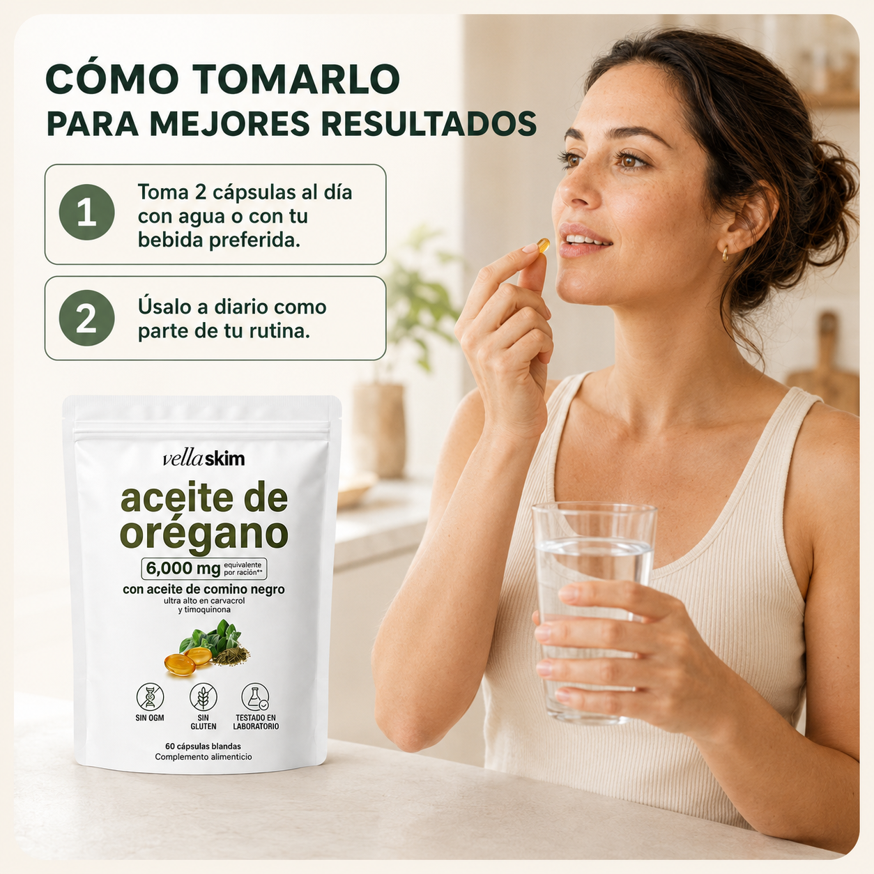 60 Cápsulas de aceite de Orégano Vellaskim™