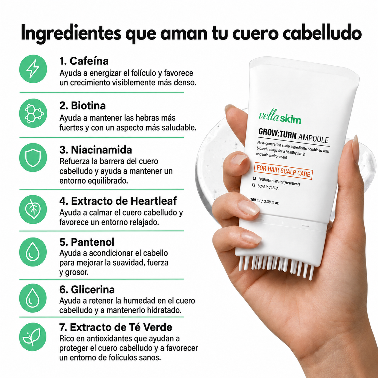 Sérum Capilar Coreano Vellaskim™ · Crecimiento y Densidad