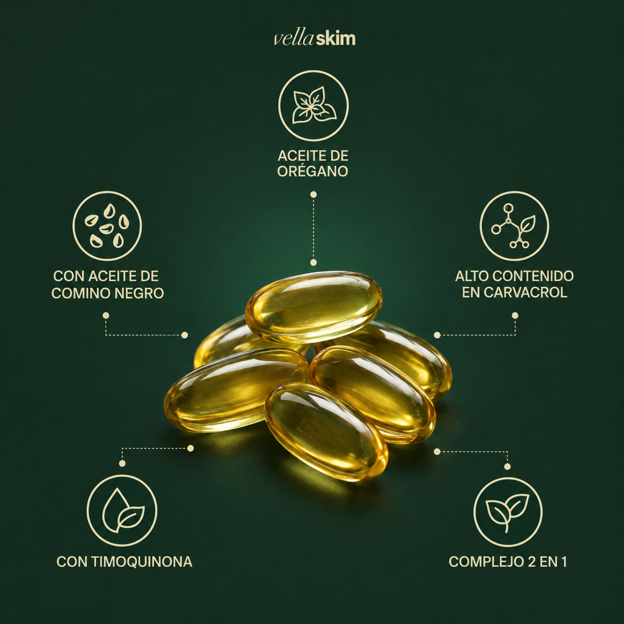 60 Cápsulas de aceite de Orégano Vellaskim™
